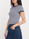 Good American Super Stretch Baby Ringer Tee in Horizon Stripe
