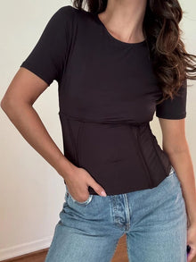  Salty Short Sleeve Crewneck Boned Top corset