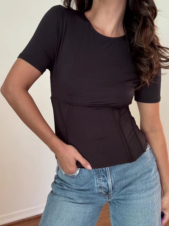 Salty Short Sleeve Crewneck Boned Top corset