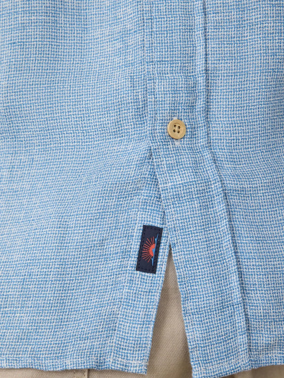 Faherty Brand Short Sleeve Palma Linen Shirt in Blue Basket Weave