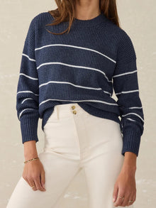  Faherty Brand Sunwashed Cotton Fisherman Sweater in Water Mill Stripe