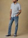 Faherty Short-Sleeve Palma Linen Shirt in Blue Gulf Stripe