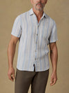Faherty Brand Short Sleeve Palma Linen Shirt Island Blue Stripe
