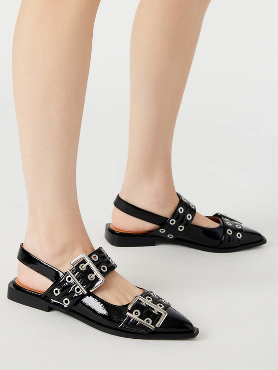 GRAYA Black Patent Slingback Flat