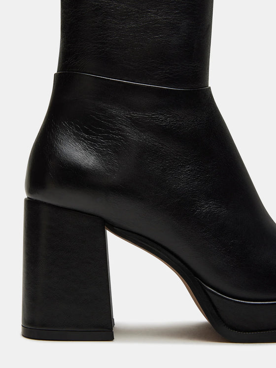 Steve Madden Mystery Black Leather Boot chunky heel