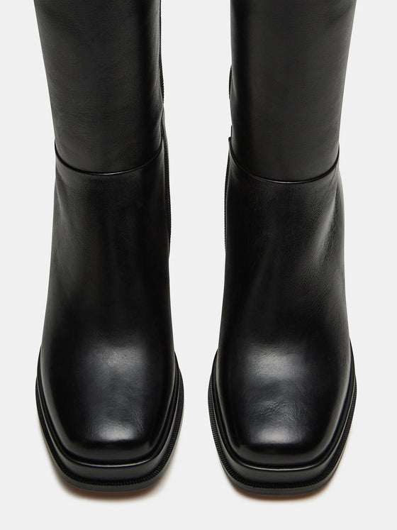 Steve Madden Mystery Black Leather Boot square toe