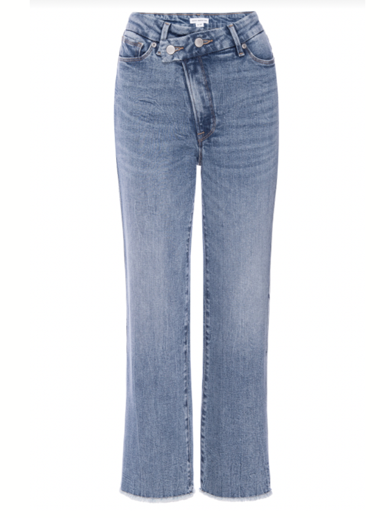 Good American Good Curve Straight Jeans w/ Double Button Crossover in Indigo709