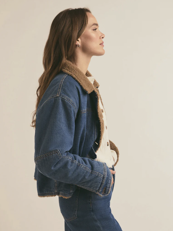 Favorite Daughter The Bridget Crop Jacket in Concord brown shearling