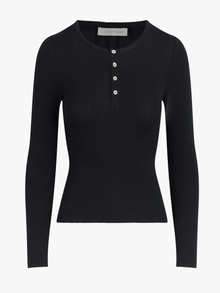  Favorite Daughter The Henley Ribbed Long Sleeve in Black