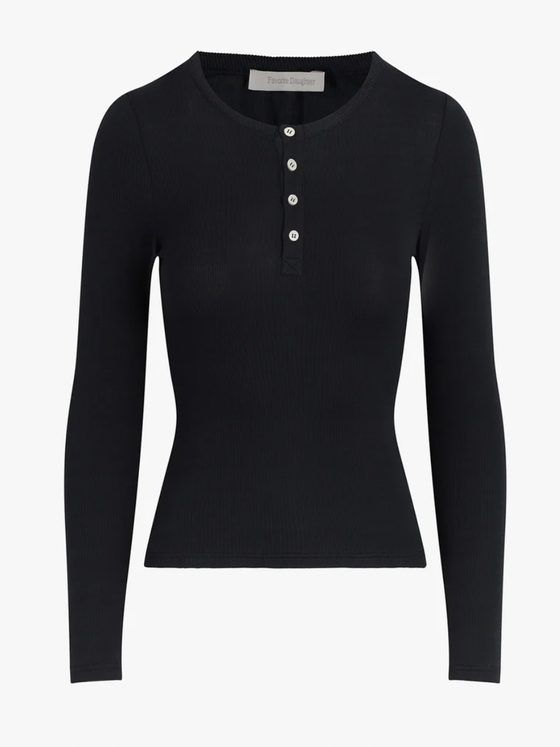 Favorite Daughter The Henley Ribbed Long Sleeve in Black