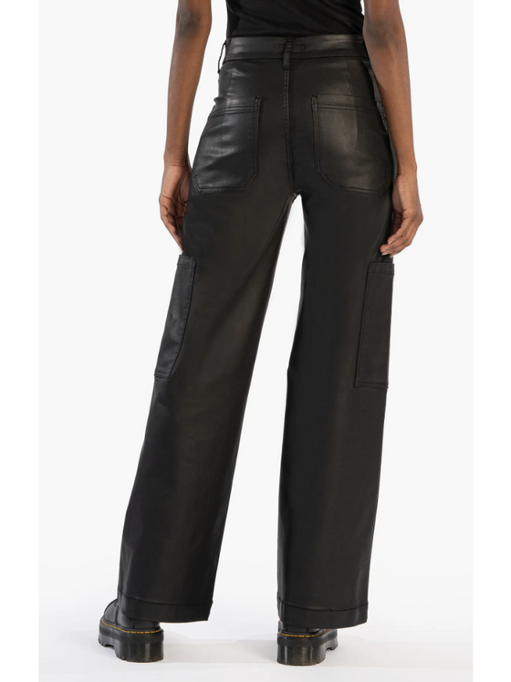 Kut from the Kloth Jodi High Rise Fab Ab Wide Leg Jeans in Black faux leather