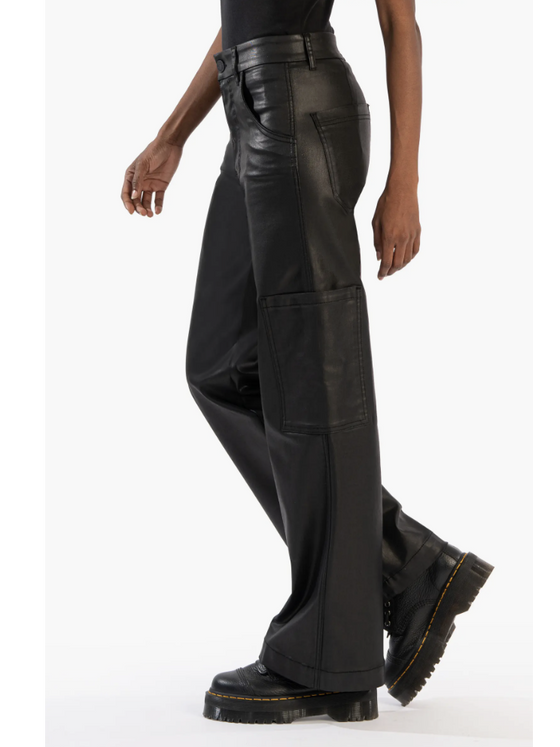 Kut from the Kloth Jodi High Rise Fab Ab Wide Leg Jeans in Black Coated