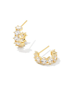  Kendra Scott Cailin Crystal Huggie Earring Gold Metal in White CZ