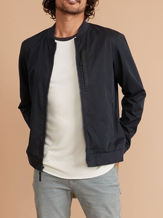 Marine Layer's Rossland Dry Wax Bomber in Blue Black
