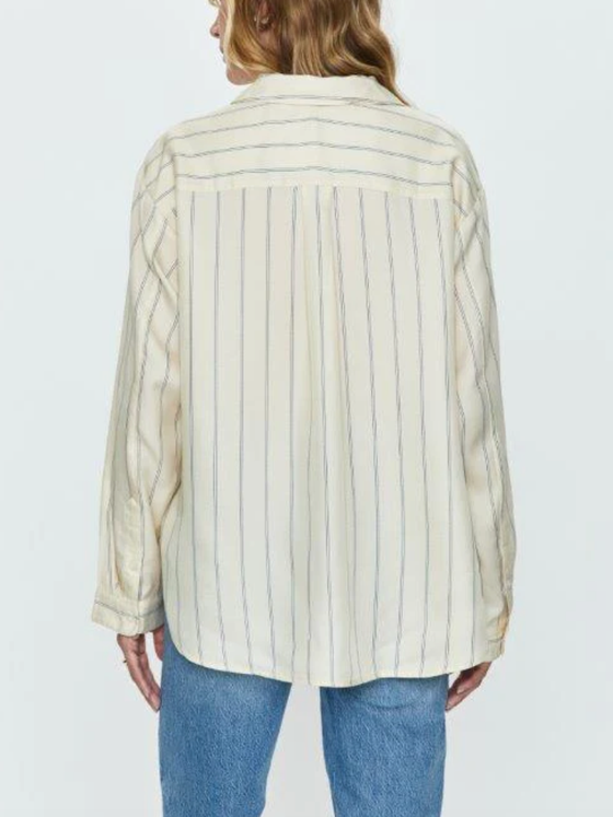 Irene Effortless Button Down Shirt in Tan Wide Stripe