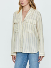 Irene Effortless Button Down Shirt in Tan Wide Stripe
