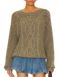  Frankie Cable Sweater in Olive Stone