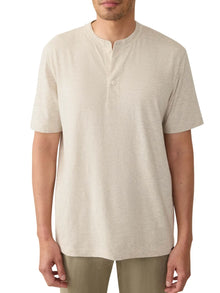  Faherty Brand Short-Sleeve Sunwashed Henley in Island Dune Heather