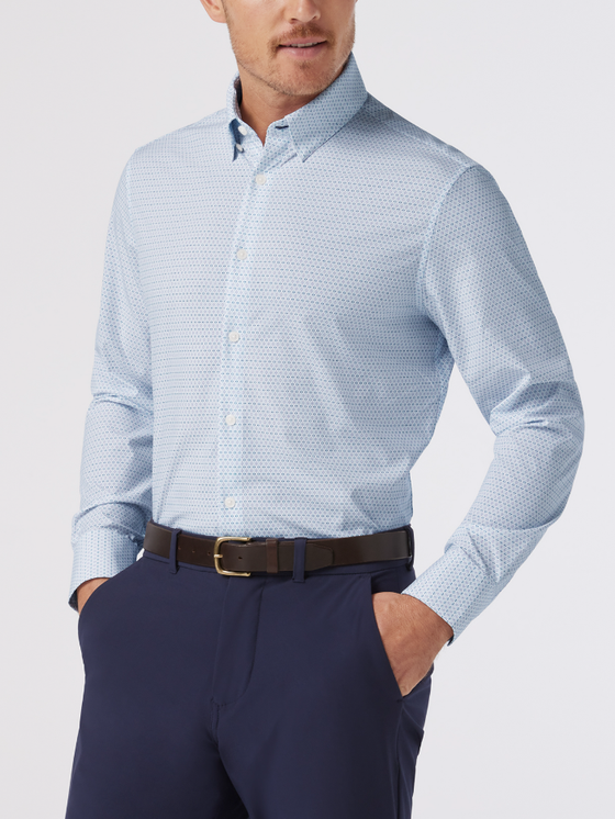 Mizzen + Main Leeward Long Sleeve Dress Shirt in White Multi Mark