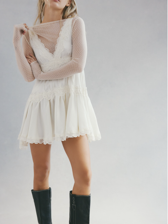 Free People Minding My Business Top in tea lace shirt under dress intimately