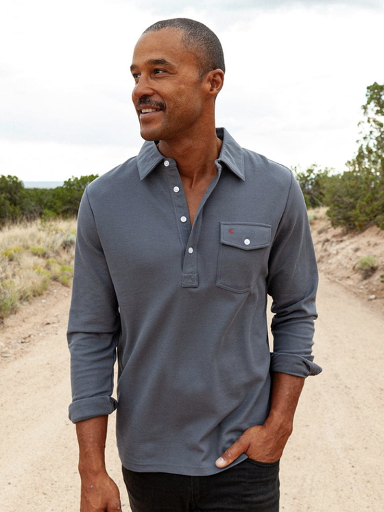 Criquet Long Sleeve Players Shirt in Blue Steel