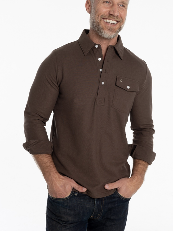 Criquet Long Sleeve Players Shirt in espresso martini