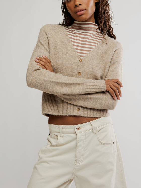 Free People School Girl Cardi in Feather Grey Melange