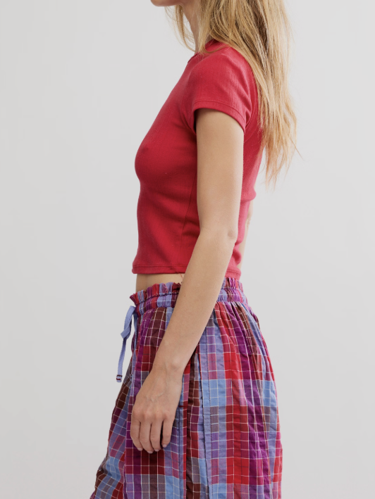 Free People Wait A Minute Baby Tee in Lipstick Red