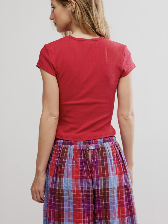 Free People Wait A Minute Baby Tee in Lipstick Red