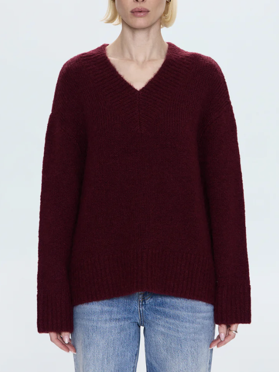 Pistola Talia Chunky V-Neck Sweater in Claret