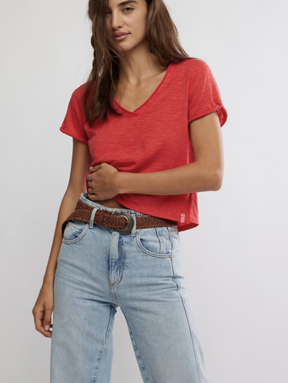 Free People Take 2 Tee in Racing Red Combo