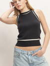 HYFVE Contrast Trim Sleeveless Ribbed Top in black