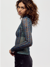 Free People Lyric Sheer Lace Long Sleeve Turtleneck Top in Navy Combo
