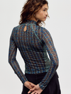 Free People Lyric Sheer Lace Long Sleeve Turtleneck Top in Navy Combo