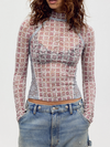 Free People Lyric Sheer Lace Long Sleeve Turtleneck Top in Tea Combo
