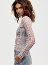 Free People Lyric Sheer Lace Long Sleeve Turtleneck Top in Tea Combo