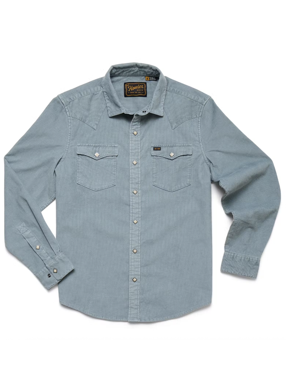 Howler Bros Banning Corduroy Snapshirt in Iron Blue