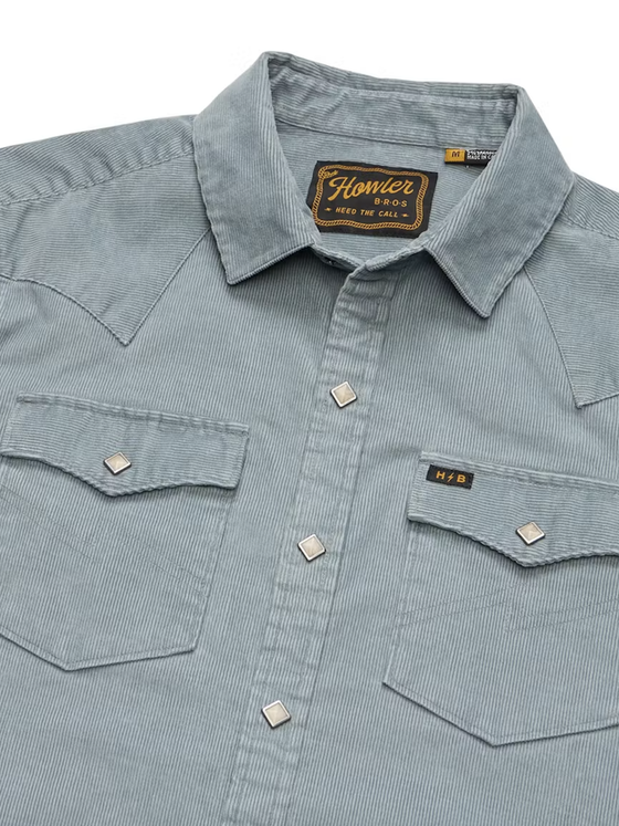 Howler Bros Banning Corduroy Snapshirt in Iron Blue