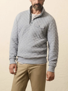  Faherty Brand Epic Quilted Fleece Pullover Ocean Wind Heather