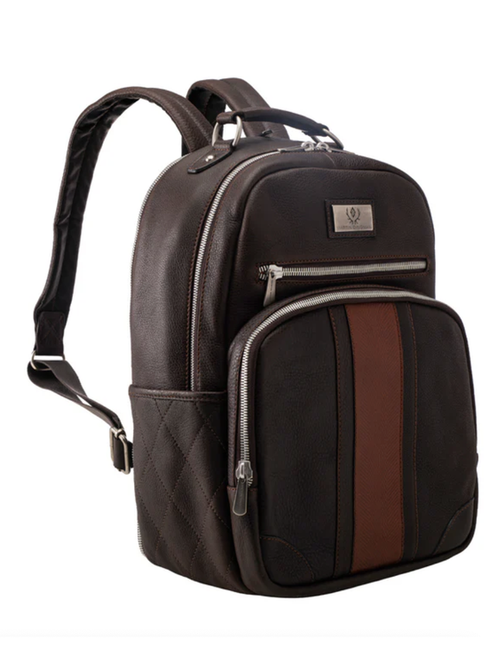 Martin Dingman Rudyard Saddle Leather Globe Trotter Backpack in Chocolate stripe