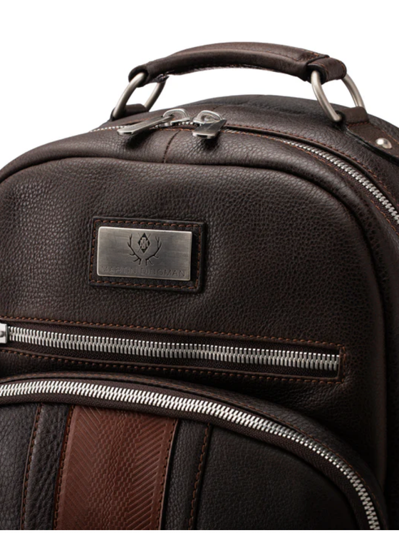 Martin Dingman Rudyard Saddle Leather Globe Trotter Backpack in Chocolate silver