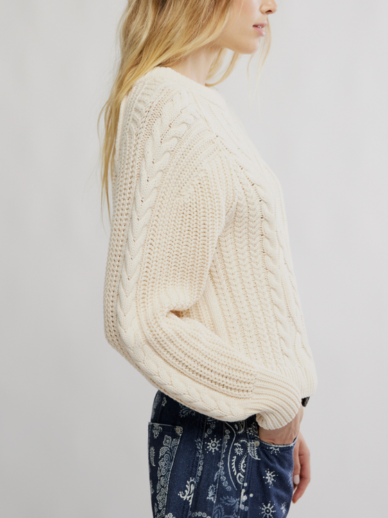 Free People Frankie Cable Sweater in Buttercream cotton