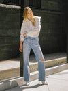 Vervet Literary - High Rise Distressed Slim Wide Leg Jeans
