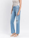 Vervet Literary - High Rise Distressed Slim Wide Leg Jeans