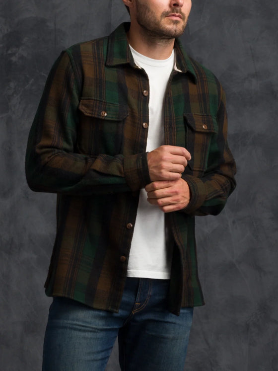 Ace Rivington Winter Flannel-Utility Shirt in Deepwood Forest green brown plaid