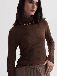  Varley Roya Rollneck Long Sleeve Tee in Pine Cone/Black Fleck