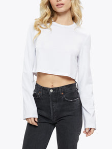  Cuts Long Sleeve Almost Friday Tee Cropped in White