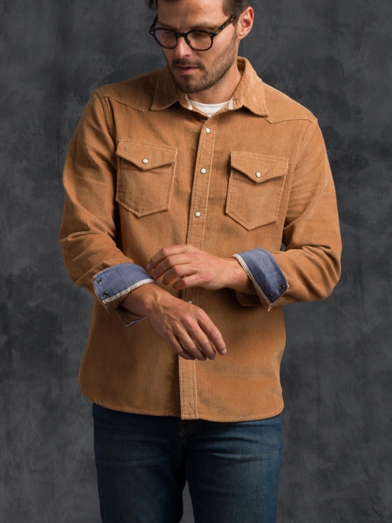 Ace Rivington Corduroy Western Shirt in Saddle Brown