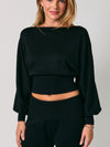 Le Lis Boat Neck Dolman Sleeve Sweater Top in Black