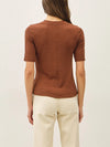 Be Cool Modal Ribbed Crew Neck Short Sleeve Top in Rust